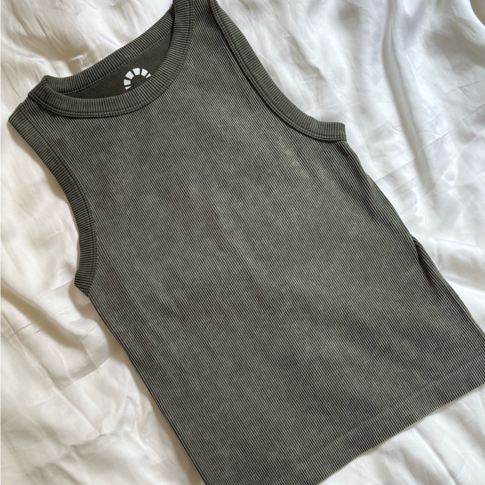 Green Ribbed Sleeveless Top